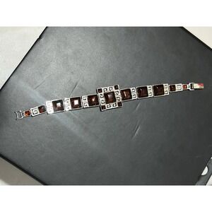 Valerio Poland V-8 Sterling Silver Baltic Amber Bracelet Geometric Design 7" EUC